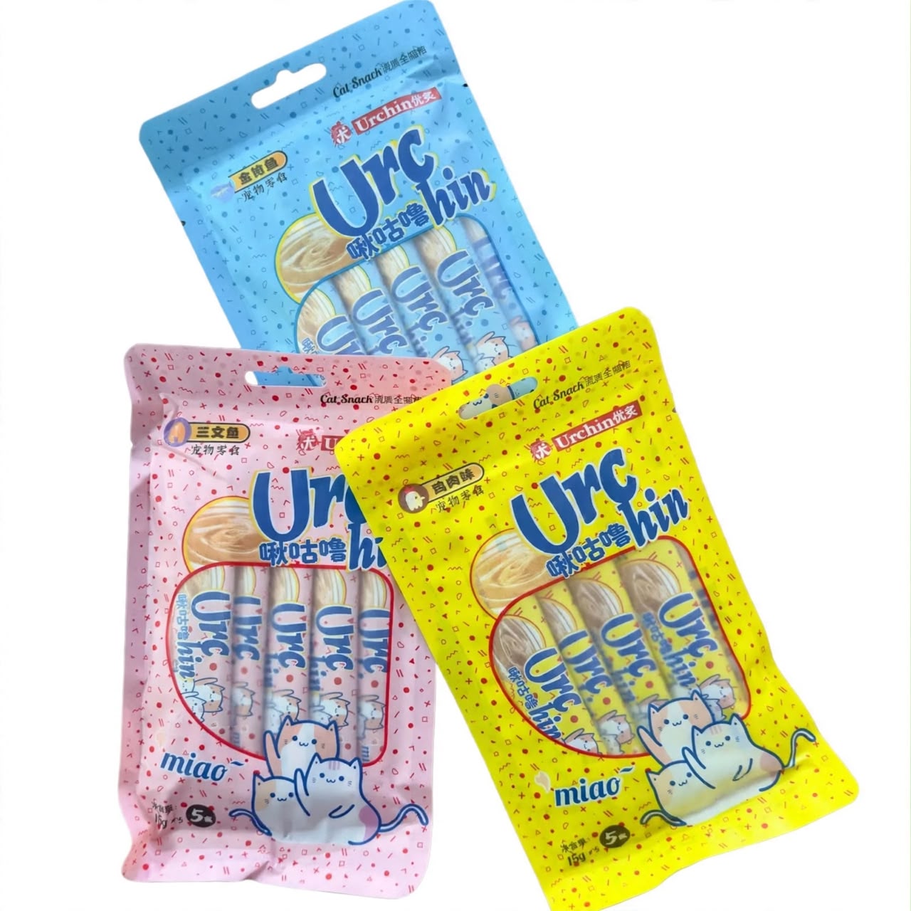 Urchin Miao Creamy Treats (Lickable) for Cats - 75g Pack (15g x 5 Sticks) - Chicken, Salmon, Tuna